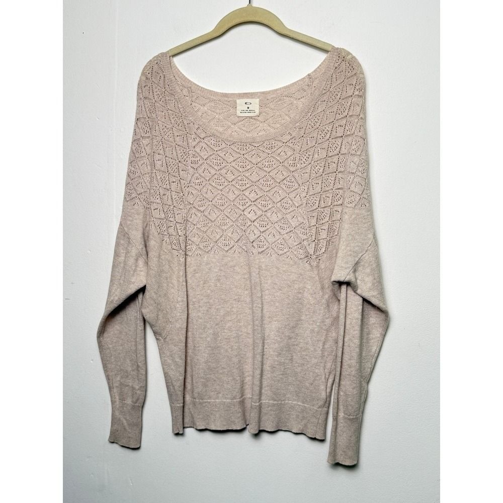 Tan Pullover Sweater Diamond Lace Open Knit Beige Size M Pins & Needles